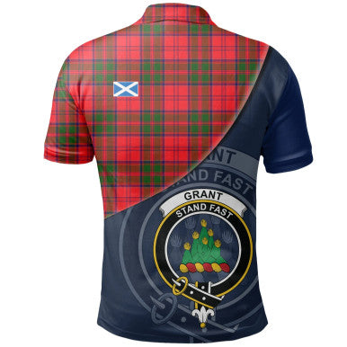 Scottish Grant Modern Clan Crest Tartan Polo Shirt - Bend Style Back Side Tartan Plaid