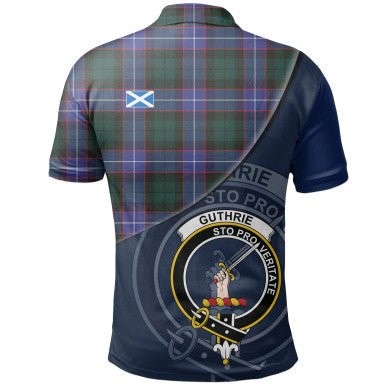 Scottish Guthrie Modern Clan Crest Tartan Polo Shirt - Bend Style Back Side Tartan Plaid