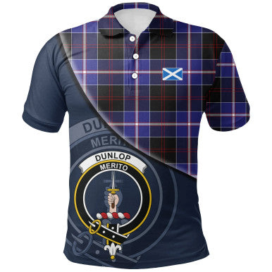 Scottish Dunlop Modern Clan Crest Tartan Polo Shirt - Bend Style Front Side Tartan Plaid