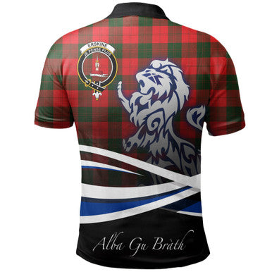 Scottish Erskine Modern Clan Crest Tartan Polo Shirt - Scotland Lion Back Side Tartan Plaid