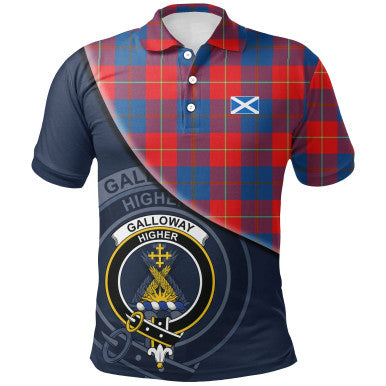 Scottish Galloway Red Clan Crest Tartan Polo Shirt - Bend Style Front Side Tartan Plaid