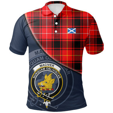 Scottish MacIver Modern Clan Crest Tartan Polo Shirt - Bend Style Front Side Tartan Plaid