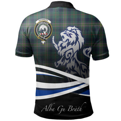 Scottish Kennedy Modern Clan Crest Tartan Polo Shirt - Scotland Lion Back Side Tartan Plaid