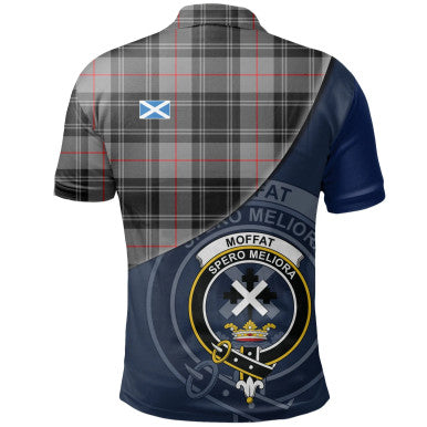 Scottish Moffat Modern Clan Crest Tartan Polo Shirt - Bend Style Back Side Tartan Plaid