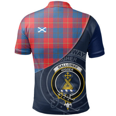 Scottish Galloway Red Clan Crest Tartan Polo Shirt - Bend Style Back Side Tartan Plaid