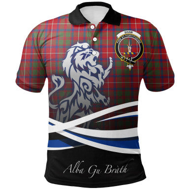 Scottish Shaw Red Modern Clan Crest Tartan Polo Shirt - Scotland Lion Front Side Tartan Plaid