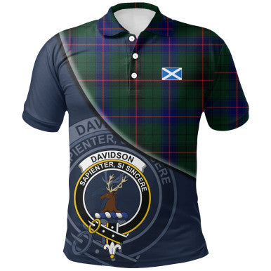 Scottish Davidson Modern Clan Crest Tartan Polo Shirt - Bend Style Front Side Tartan Plaid