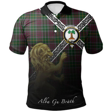 Scottish Crosbie Clan Crest Tartan Polo Shirt - Celtic with Scotland Lion Front Side Tartan Plaid