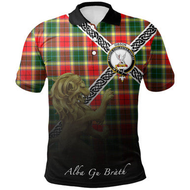 Scottish Gibbs Clan Crest Tartan Polo Shirt - Celtic with Scotland Lion Front Side Tartan Plaid