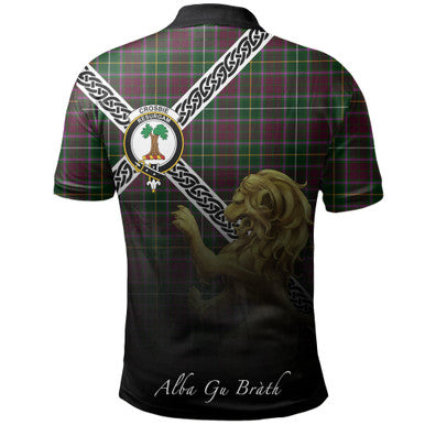 Scottish Crosbie Clan Crest Tartan Polo Shirt - Celtic with Scotland Lion Back Side Tartan Plaid