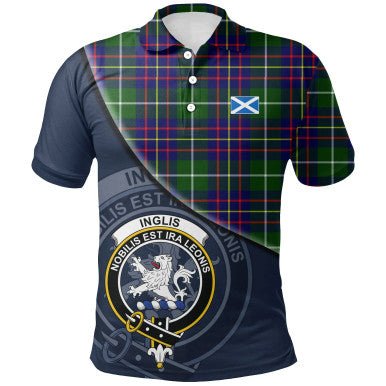 Scottish Inglis Modern Clan Crest Tartan Polo Shirt - Bend Style Front Side Tartan Plaid