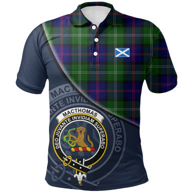 Scottish MacThomas Modern Clan Crest Tartan Polo Shirt - Bend Style Front Side Tartan Plaid