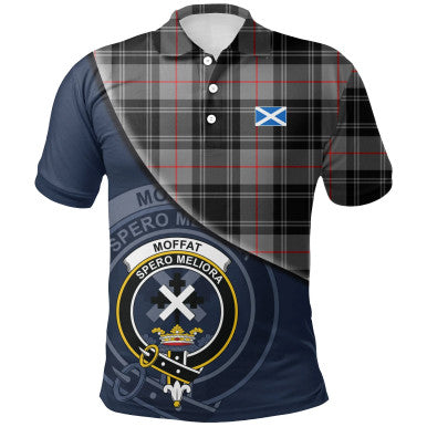 Scottish Moffat Modern Clan Crest Tartan Polo Shirt - Bend Style Front Side Tartan Plaid