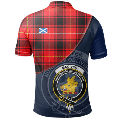 Scottish MacIver Modern Clan Crest Tartan Polo Shirt - Bend Style Back Side Tartan Plaid
