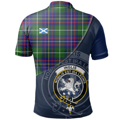 Scottish Inglis Modern Clan Crest Tartan Polo Shirt - Bend Style Back Side Tartan Plaid