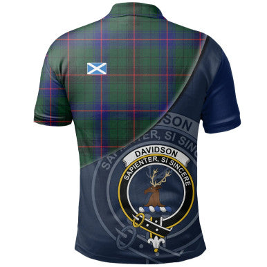 Scottish Davidson Modern Clan Crest Tartan Polo Shirt - Bend Style Back Side Tartan Plaid