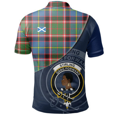 Scottish Stirling & Bannockburn District Clan Crest Tartan Polo Shirt - Bend Style Back Side Tartan Plaid