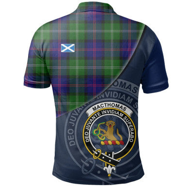Scottish MacThomas Modern Clan Crest Tartan Polo Shirt - Bend Style Back Side Tartan Plaid