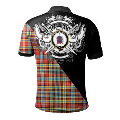 Scottish Moffat Modern Clan Crest Tartan Polo Shirt - Military Logo Back Side Tartan Plaid