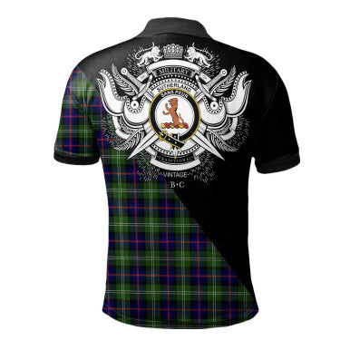 Scottish Mercer Modern Clan Crest Tartan Polo Shirt - Military Logo Back Side Tartan Plaid