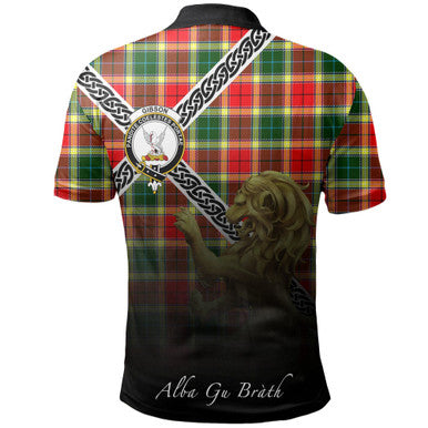 Scottish Gibbs Clan Crest Tartan Polo Shirt - Celtic with Scotland Lion Back Side Tartan Plaid