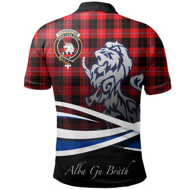 Scottish Cunningham Modern Clan Crest Tartan Polo Shirt - Scotland Lion Back Side Tartan Plaid