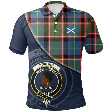 Scottish Stirling & Bannockburn District Clan Crest Tartan Polo Shirt - Bend Style Front Side Tartan Plaid
