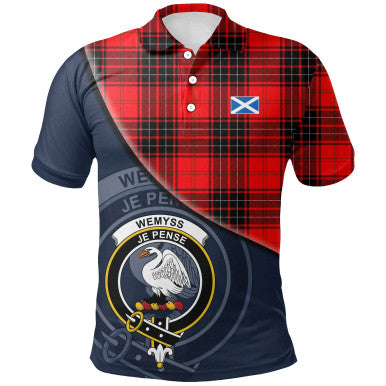 Scottish Wemyss Modern Clan Crest Tartan Polo Shirt - Bend Style Front Side Tartan Plaid