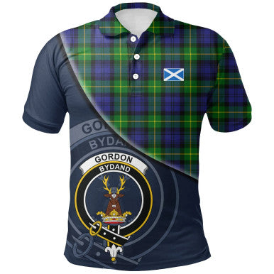Scottish Gordon Modern Clan Crest Tartan Polo Shirt - Bend Style Front Side Tartan Plaid