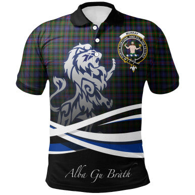 Scottish Murray of Atholl Modern Clan Crest Tartan Polo Shirt - Scotland Lion Front Side Tartan Plaid