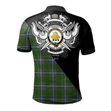 Scottish Montgomery Modern Clan Crest Tartan Polo Shirt - Military Logo Back Side Tartan Plaid