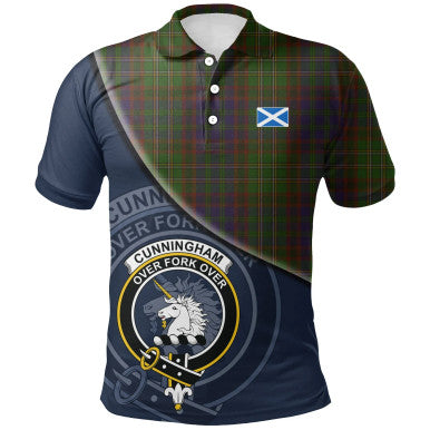 Scottish Cunningham Hunting Modern Clan Crest Tartan Polo Shirt - Bend Style Front Side Tartan Plaid