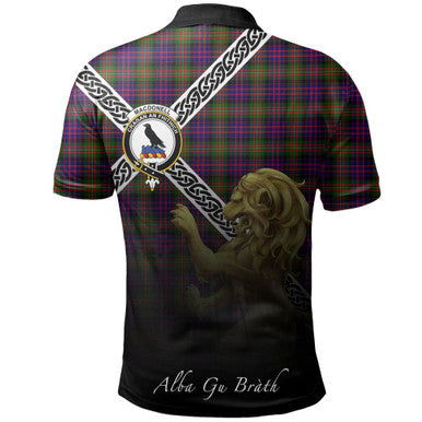 Scottish MacDonnell of Glengarry Modern Clan Crest Tartan Polo Shirt - Celtic with Scotland Lion Back Side Tartan Plaid