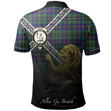 Scottish Wood Modern Clan Crest Tartan Polo Shirt - Celtic with Scotland Lion Back Side Tartan Plaid