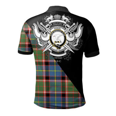 Scottish Moubray Clan Crest Tartan Polo Shirt - Military Logo Back Side Tartan Plaid