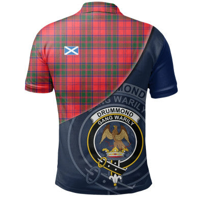 Scottish Drummond Modern Clan Crest Tartan Polo Shirt - Bend Style Back Side Tartan Plaid