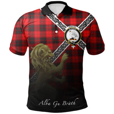 Scottish Wemyss Modern Clan Crest Tartan Polo Shirt - Celtic with Scotland Lion Front Side Tartan Plaid