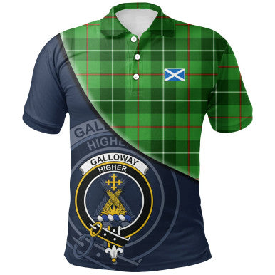 Scottish Galloway District Clan Crest Tartan Polo Shirt - Bend Style Front Side Tartan Plaid