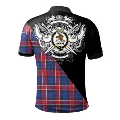 Scottish Muir Clan Crest Tartan Polo Shirt - Military Logo Back Side Tartan Plaid