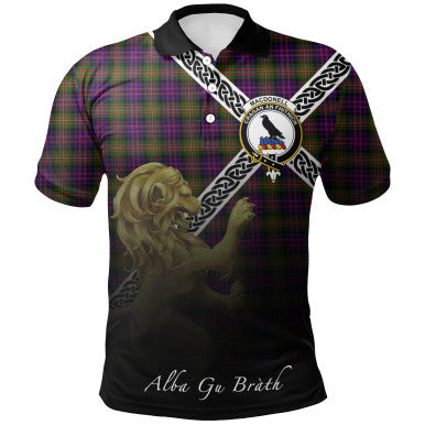 Scottish MacDonnell of Glengarry Modern Clan Crest Tartan Polo Shirt - Celtic with Scotland Lion Front Side Tartan Plaid