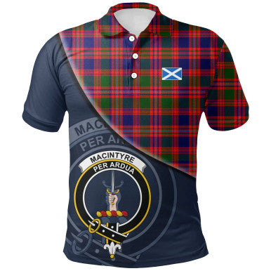 Scottish MacIntyre Modern Clan Crest Tartan Polo Shirt - Bend Style Front Side Tartan Plaid