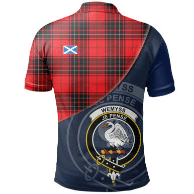 Scottish Wemyss Modern Clan Crest Tartan Polo Shirt - Bend Style Back Side Tartan Plaid