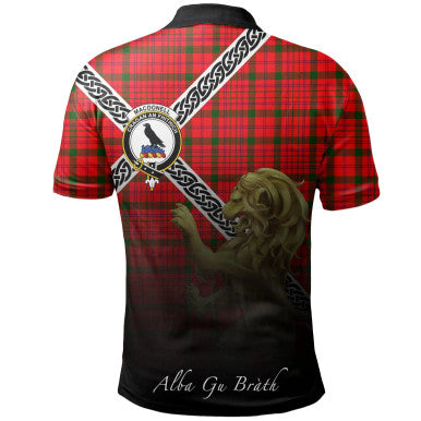 Scottish MacDonnell of Keppoch Modern Clan Crest Tartan Polo Shirt - Celtic with Scotland Lion Back Side Tartan Plaid