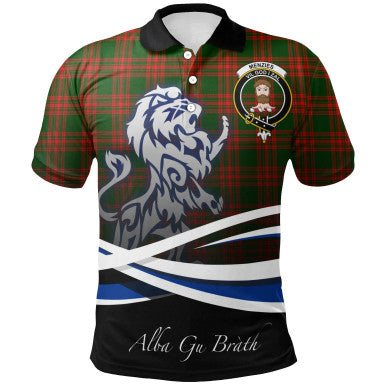 Scottish Menzies Green Modern Clan Crest Tartan Polo Shirt - Scotland Lion Front Side Tartan Plaid