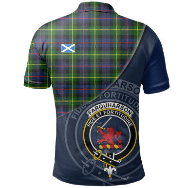 Scottish Farquharson Modern Clan Crest Tartan Polo Shirt - Bend Style Back Side Tartan Plaid