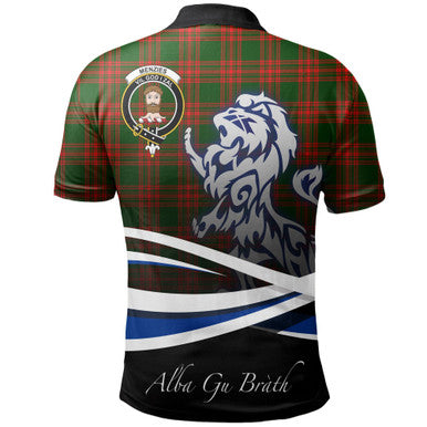 Scottish Menzies Green Modern Clan Crest Tartan Polo Shirt - Scotland Lion Back Side Tartan Plaid
