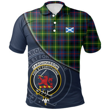 Scottish Farquharson Modern Clan Crest Tartan Polo Shirt - Bend Style Front Side Tartan Plaid
