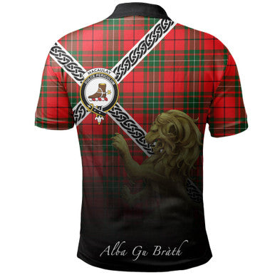 Scottish MacAulay Modern Clan Crest Tartan Polo Shirt - Celtic with Scotland Lion Back Side Tartan Plaid
