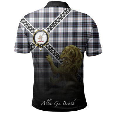 Scottish MacRae Dress Modern Clan Crest Tartan Polo Shirt - Celtic with Scotland Lion Back Side Tartan Plaid