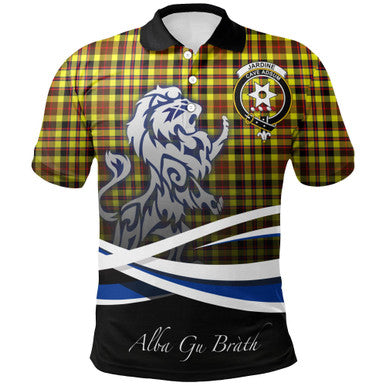 Scottish Jardine Clan Crest Tartan Polo Shirt - Scotland Lion Front Side Tartan Plaid
